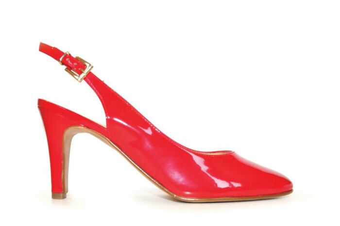 red patent leather slingback pumps